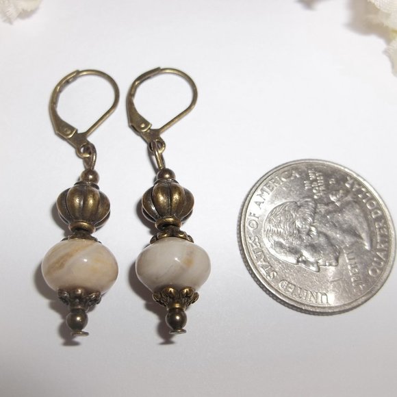 Boho Earrings, Earrings, Cream and Bronze Earrings, Cream Earring, Earring, 7665 - Picture 2 of 8